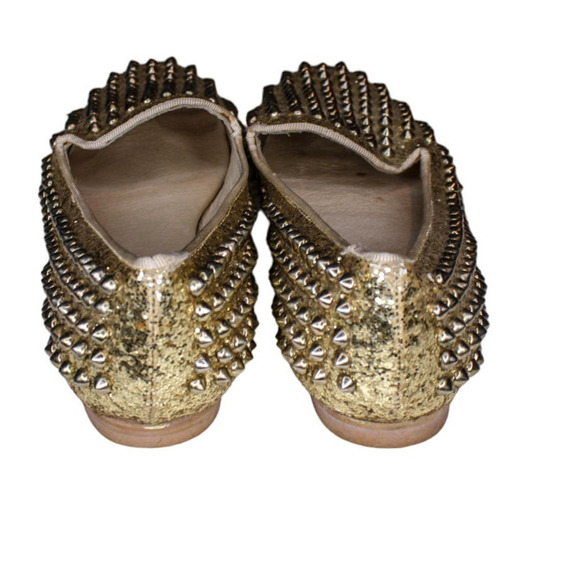 Steve Madden Studlyy Flats Gold Leather Studded Glitter Slip Ons 7M - Picture 4 of 6